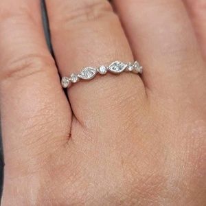 Vintage Miligrain Diamond Band in 14k Solid White Gold